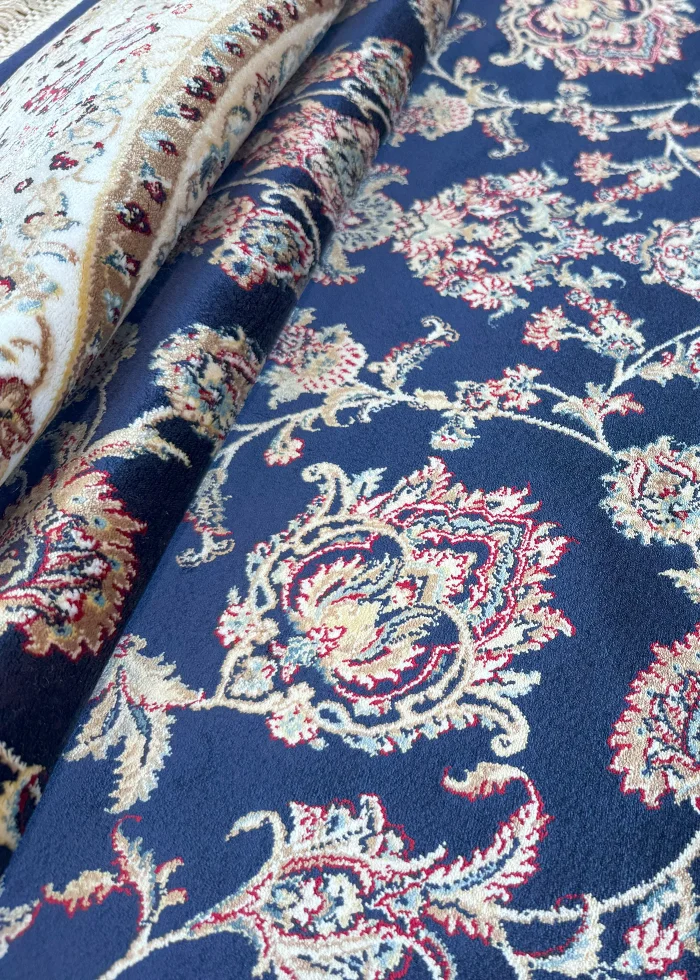 Navy Blue and Blue Round Persian Rug Afshan Pattern 5 x 5 - Image 4