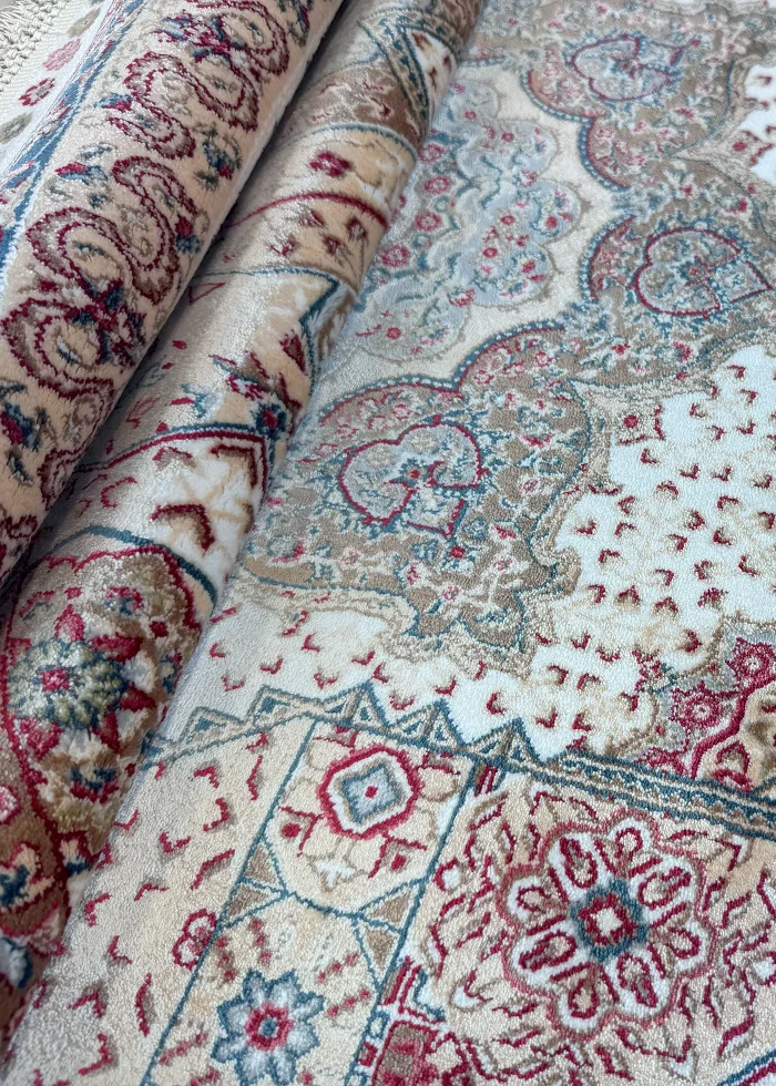 Beige and White Round Persian Rug Faraz Pattern 5 x 5 - Image 7