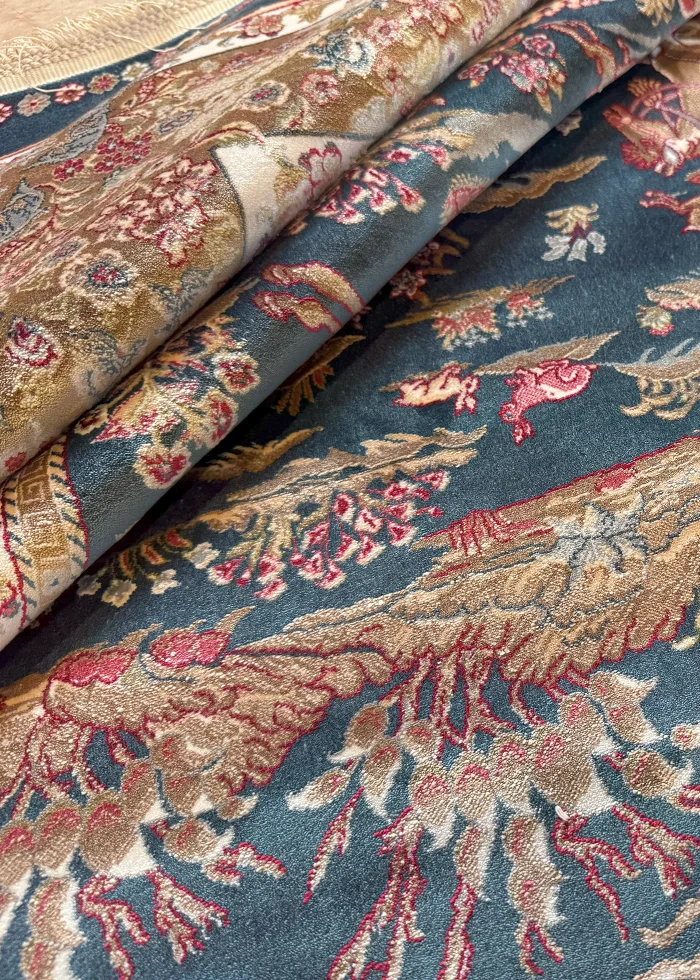 Blue and Beige Persian Rug Hunting Pattern 5 x 5 - Image 7