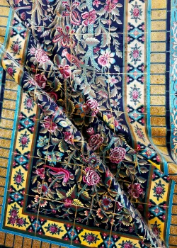 Black and Blue Persian Rug Bird Garden Pattern 5 x 8 - Image 3