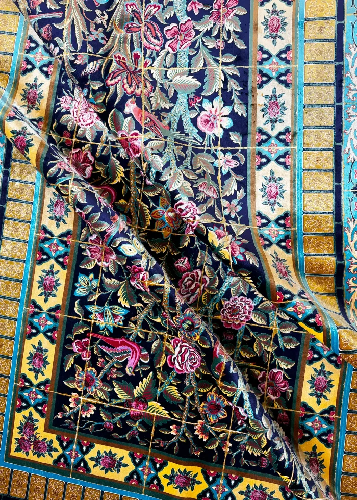 Black and Blue Persian Rug Bird Garden Pattern 5 x 8 - Image 3
