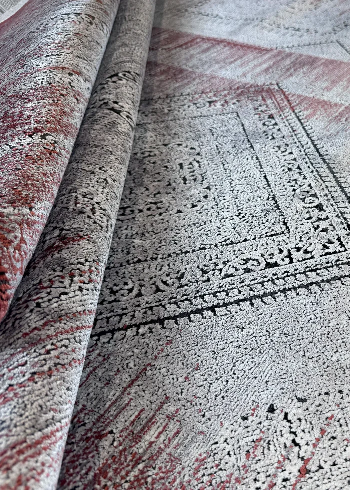 Gray and Red Persian Rug Ash Pattern 7 x 9 - Image 9
