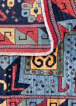 Blue and Orange Wool Persian Rug Qashqai Pattern 8 x 10 - Image 7