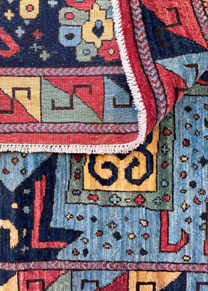 Blue and Orange Wool Persian Rug Qashqai Pattern 8 x 10 - Image 7