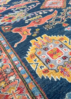 Navy Blue and Orange Wool Persian Rug Qashqai Pattern 4 x 6 - Image 3