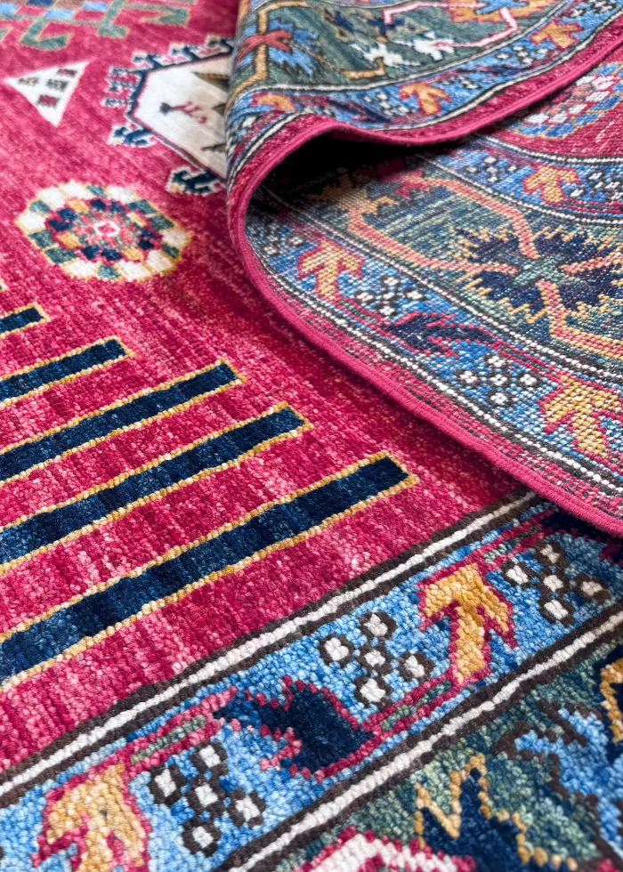 Orange and Green Wool Persian Rug Qashqai Pattern 4 x 6 - Image 9