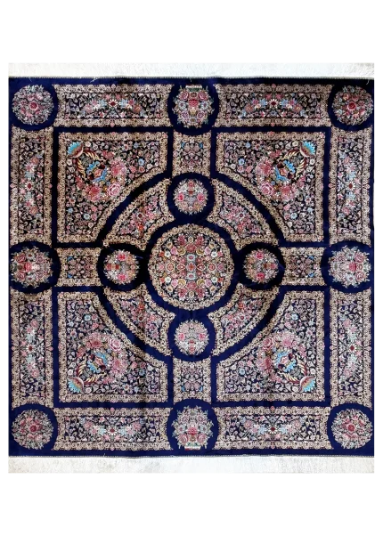Blue and Pink Persian Rug Thousand Flowers Pattern 7 x 7