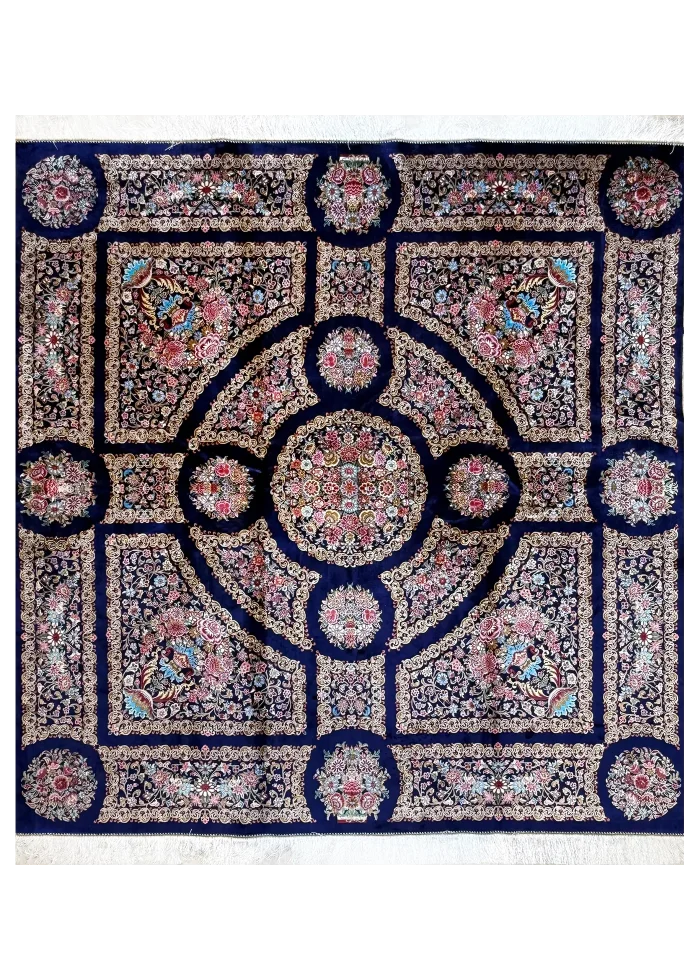 Blue and Pink Persian Rug Thousand Flowers Pattern 7 x 7