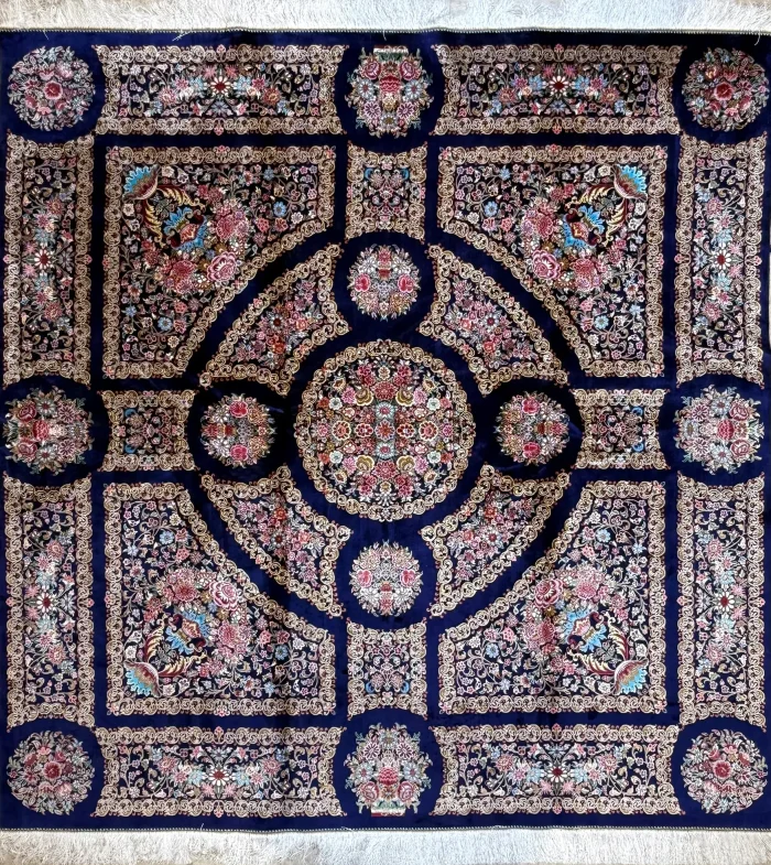 Blue and Pink Persian Rug Thousand Flowers Pattern 7 x 7 - Image 5