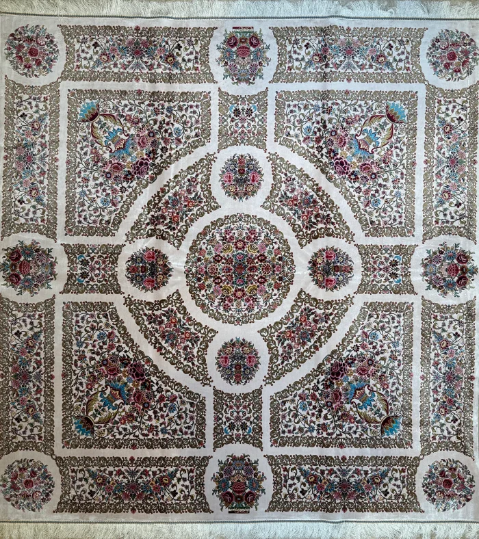 Beige and Pink Persian Rug Thousand Flowers Pattern 7 x 7 - Image 2