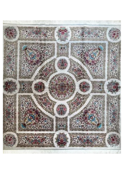 Beige and Pink Persian Rug Thousand Flowers Pattern 7 x 7