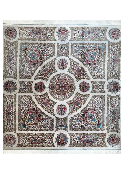 Beige and Pink Persian Rug Thousand Flowers Pattern 7 x 7
