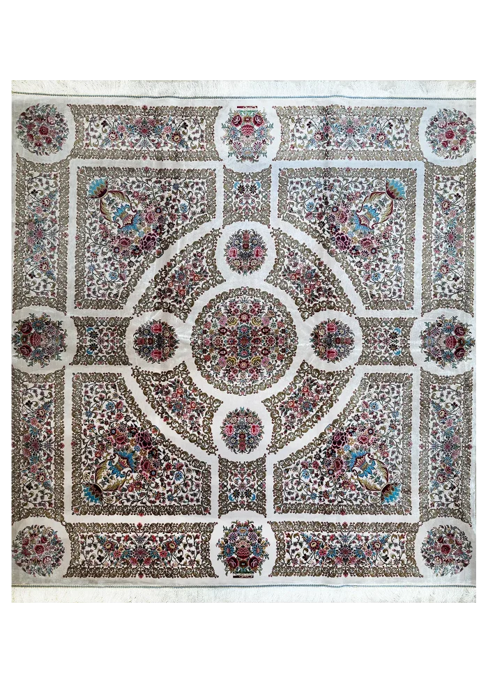 Beige and Pink Persian Rug Thousand Flowers Pattern 7 x 7