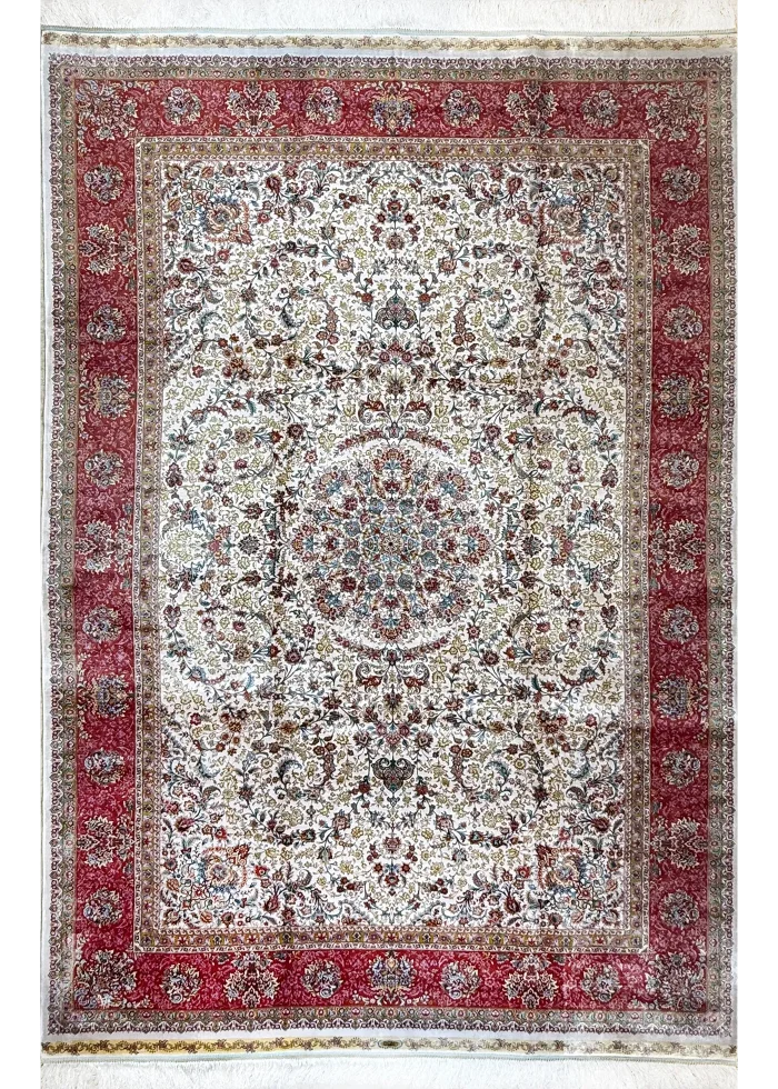 Beige and Red Persian Rug Shah Abbasi Pattern 7 x 9