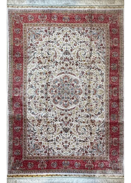 Beige and Red Peesian Rug Shah Abbasi Pattern 7 x 9