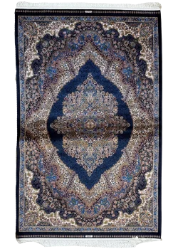 Navy Blue and Beige Persian Rug Flame Pattern 4 x 6