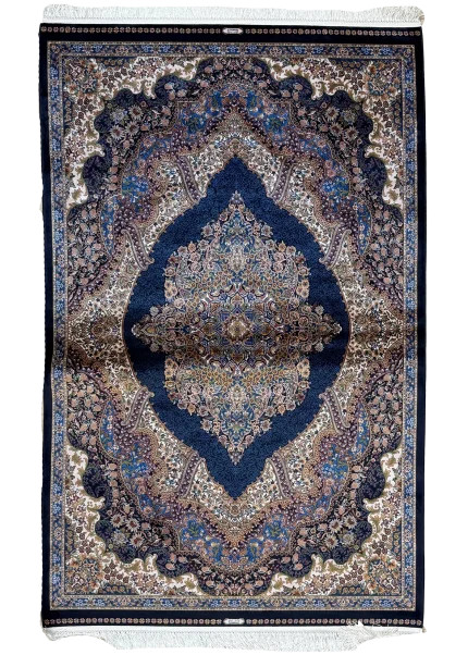 Navy Blue and Beige Persian Rug Flame Pattern 4 x 6