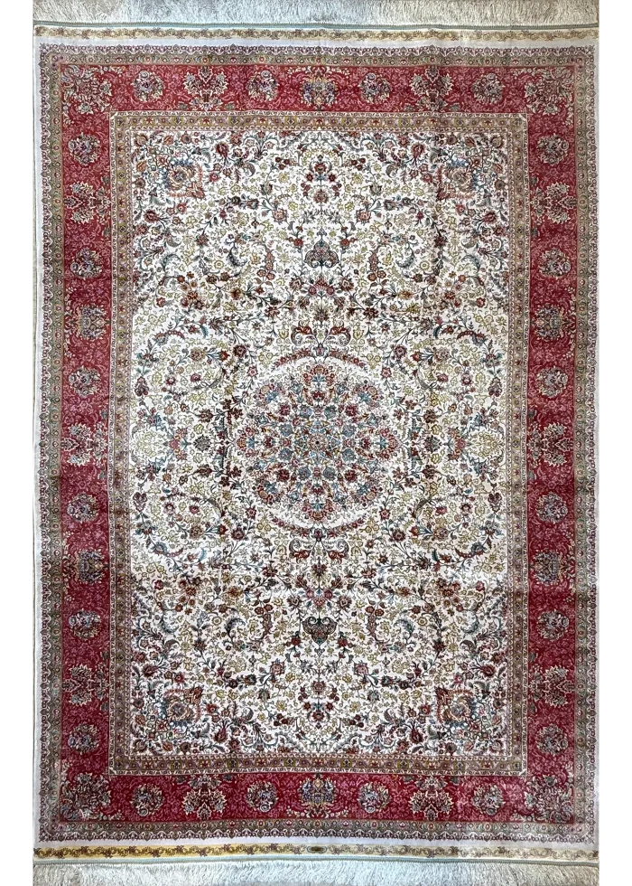 Beige and Red Peesian Rug Shah Abbasi Pattern 7 x 9
