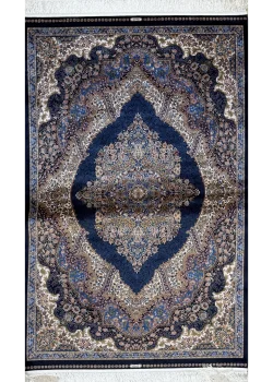 Navy Blue and Beige Persian Rug Flame Pattern 4 x 6