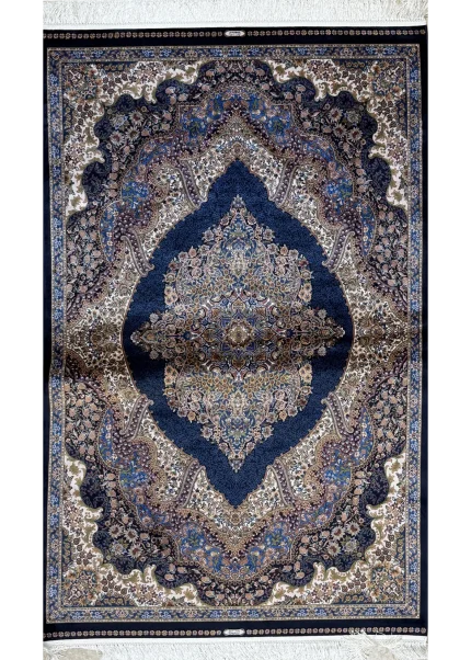 Navy Blue and Beige Persian Rug Flame Pattern 4 x 6
