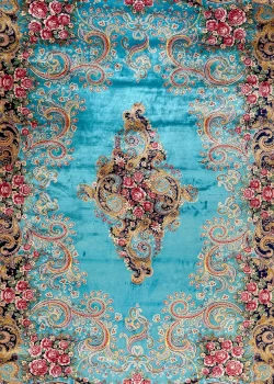 Blue and Pink Persian Rug Paisley Pattern 7 x 9 - Image 3