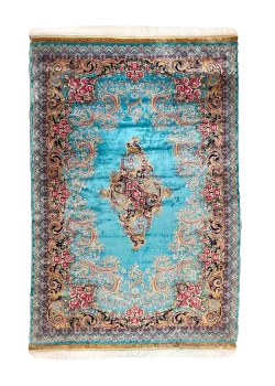 Blue and Pink Persian Rug Paisley Pattern 7 x 9