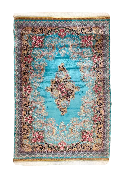 Blue and Pink Persian Rug Paisley Pattern 7 x 9