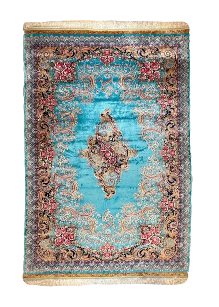 Blue and Pink Persian Rug Paisley Pattern 7 x 9