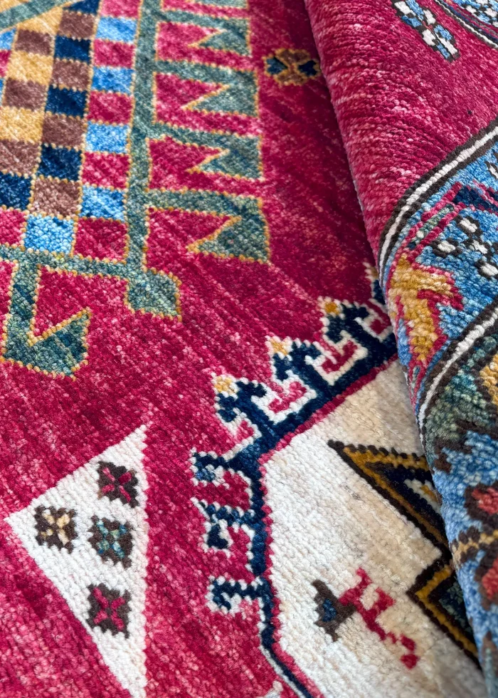 Orange and Green Wool Persian Rug Qashqai Pattern 4 x 6 - Image 6