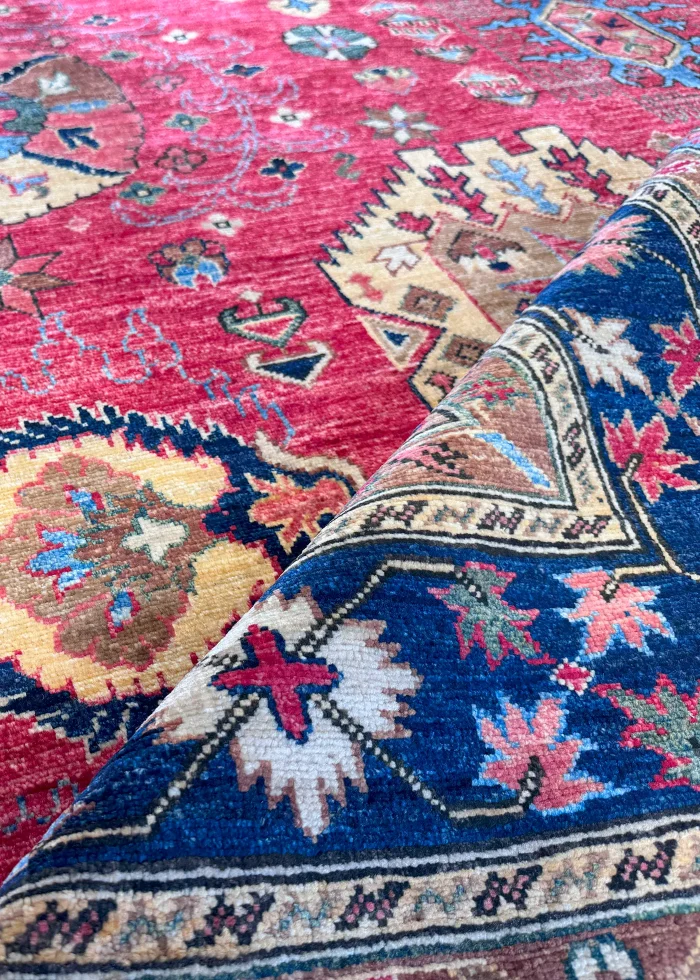 Red and Navy Blue Wool Persian Rug Qashqai Pattern 8 x 10 - Image 8