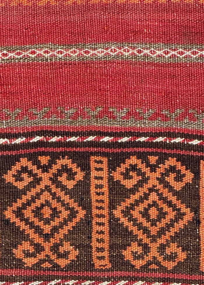 Red and Orange Persian Kilim Shahsavan Pattern 3 x 7 - Image 3