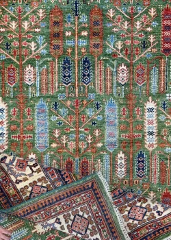 Green and Brown Wool Persian Rug Kashan Pattern 7 x 9 - Image 7