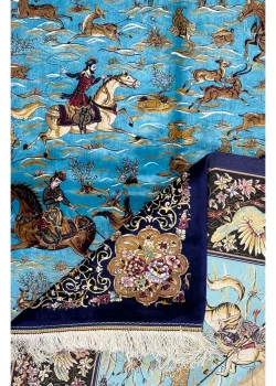 Blue and Navy Blue Persian Rug Hunting Pattern 4 x 6 - Image 3