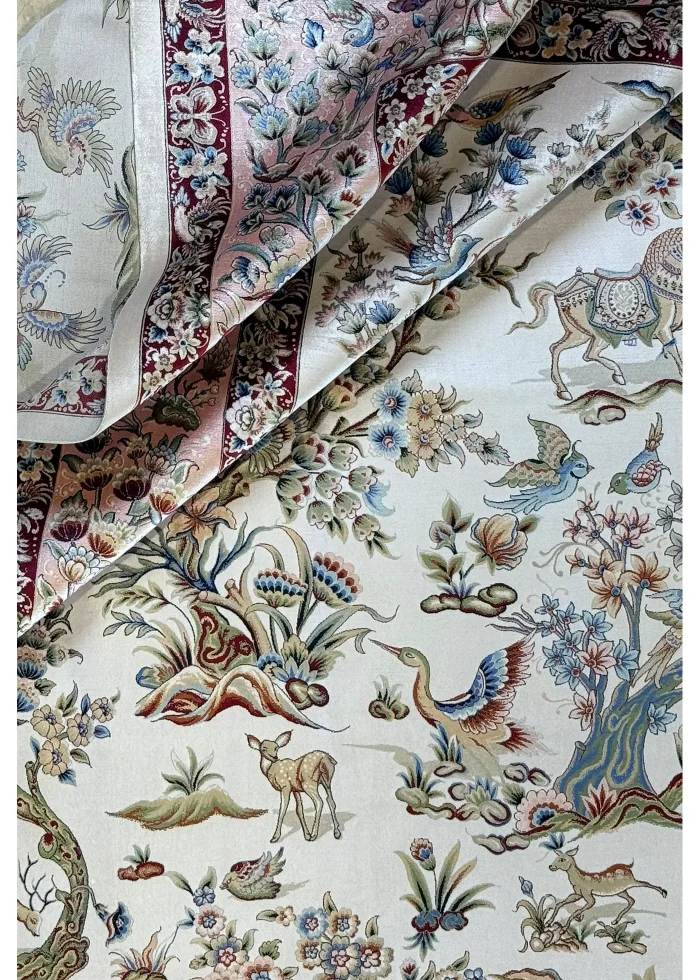 Beige and Pink Persian Rug Hunting Pattern 7 x 9 - Image 5