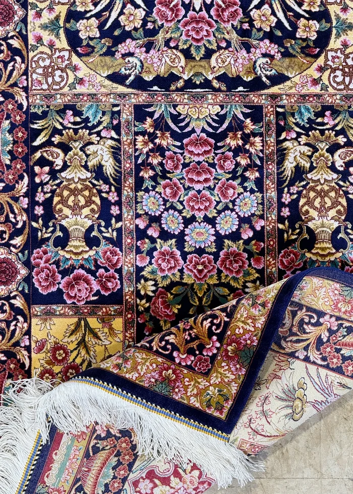Blue and Pink Persian Rug Mehrab Pattern 2 x 3 - Image 4