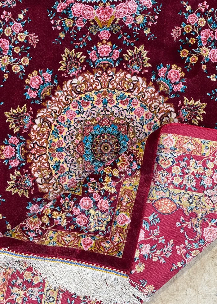 Red and Pink Persian Rug Rose Pattern 3 x 4 - Image 6
