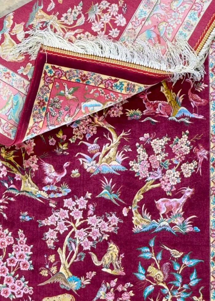 Red and Pink Persian Rug Hunting Pattern 3 x 4 - Image 3