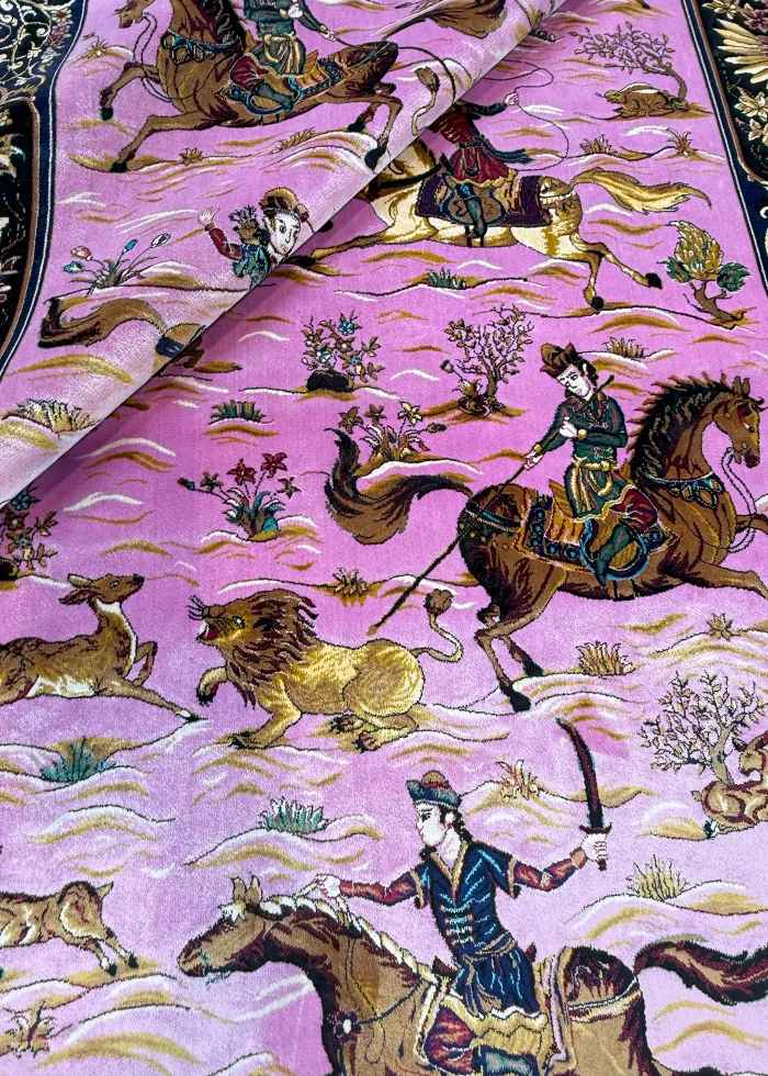 Pink and Purple Persian Rug Hunting Pattern 4 x 6
