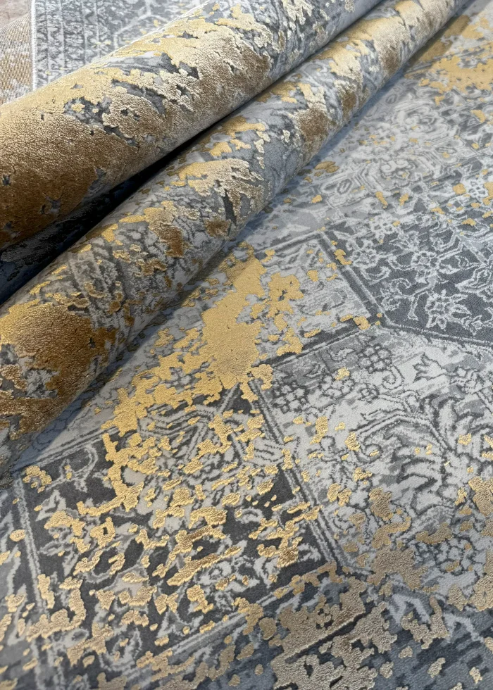 Gray and Gold Persian Rug Dawn Pattern 7 x 9 - Image 4