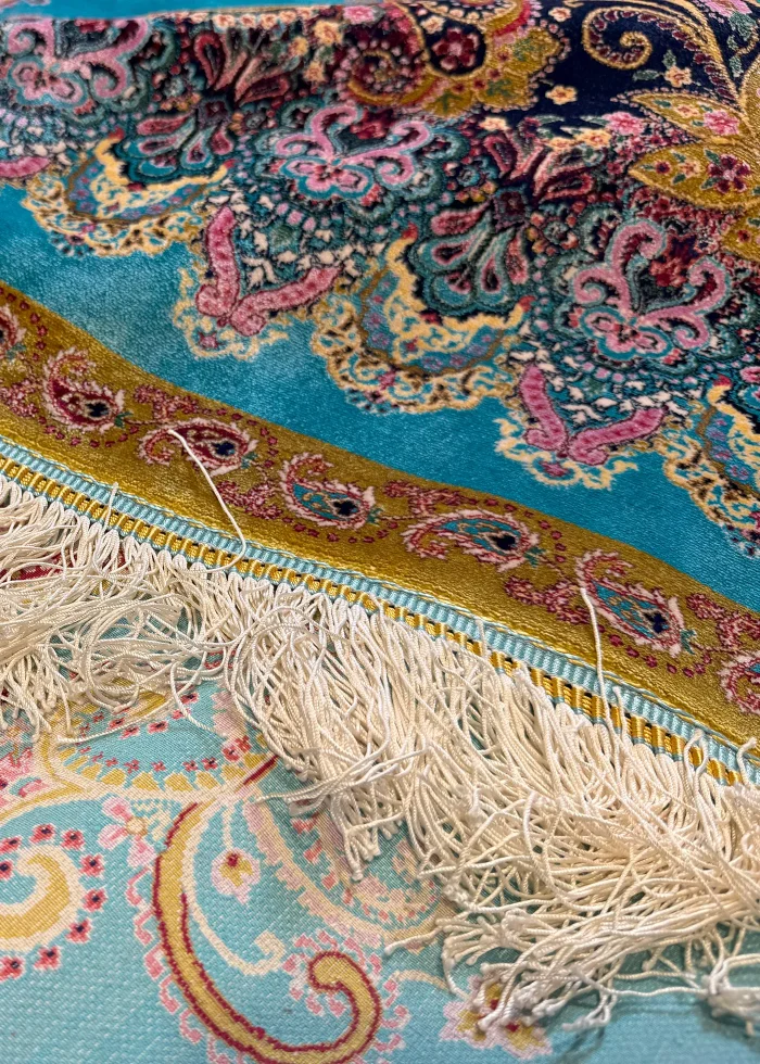 Blue and Pink Persian Rug Paisley Pattern 7 x 9 - Image 8