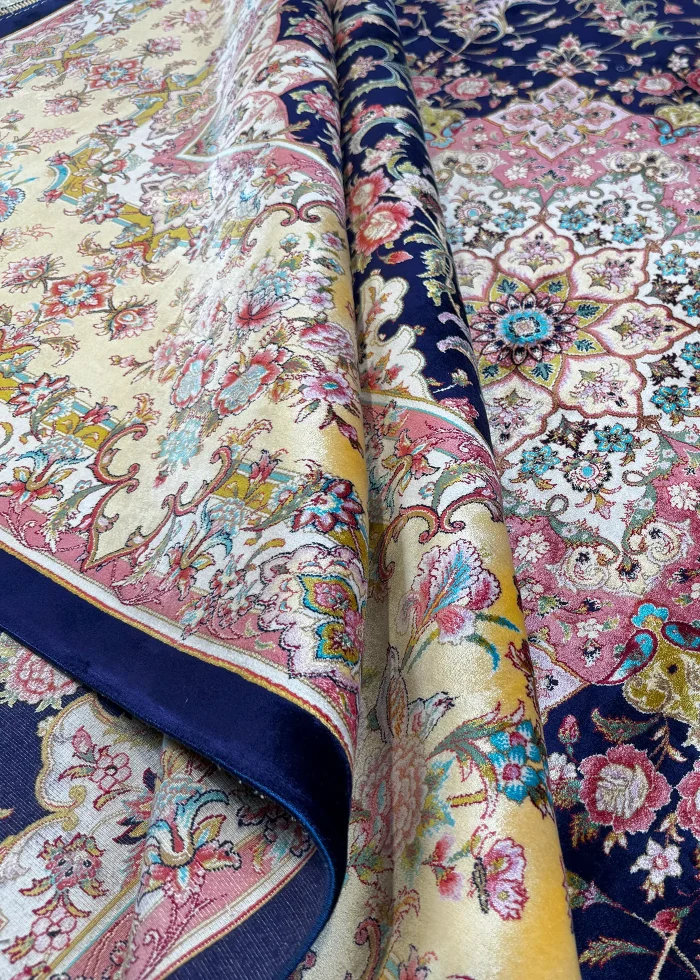 Blue and Pink Persian Rug Shah Abbasi Pattern 7 x 9 - Image 3