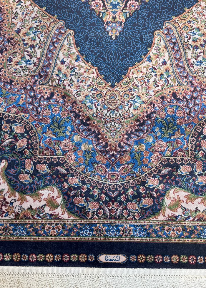 Navy Blue and Beige Persian Rug Flame Pattern 4 x 6 - Image 9