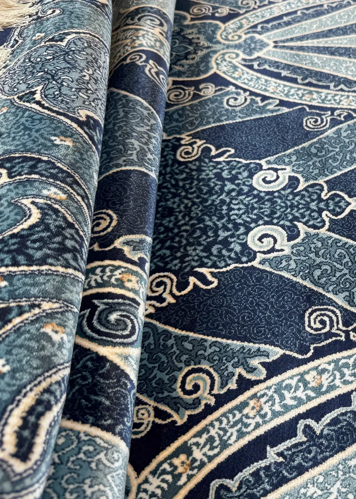 Navy Blue and Blue Round Persian Rug Horizon Pattern 5 x 5 - Image 7