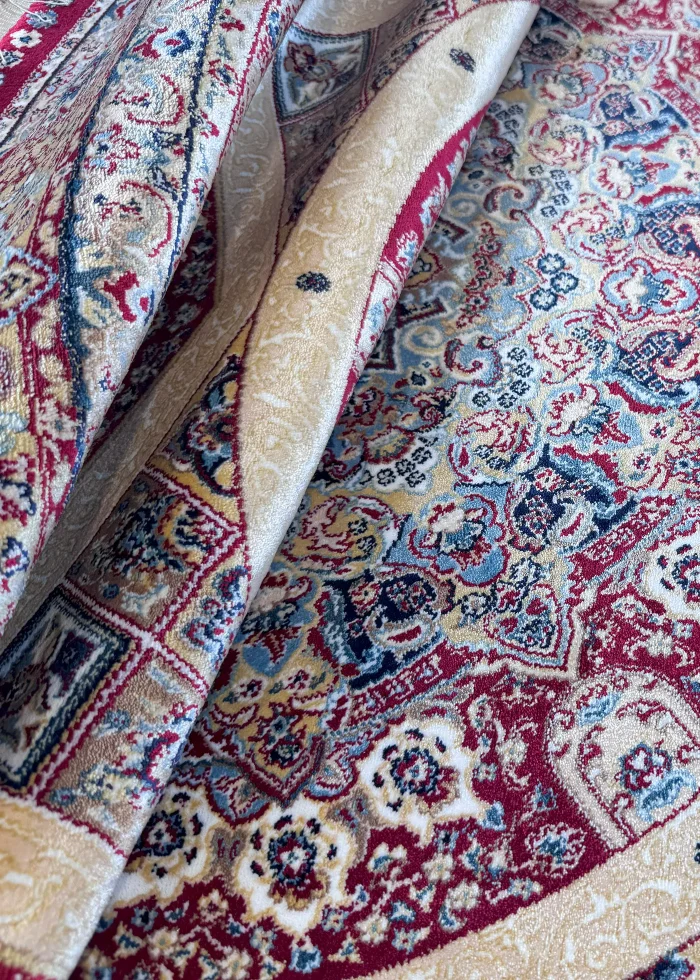 Red and Beige Round Persian Rug Elham Pattern 5 x 5 - Image 7