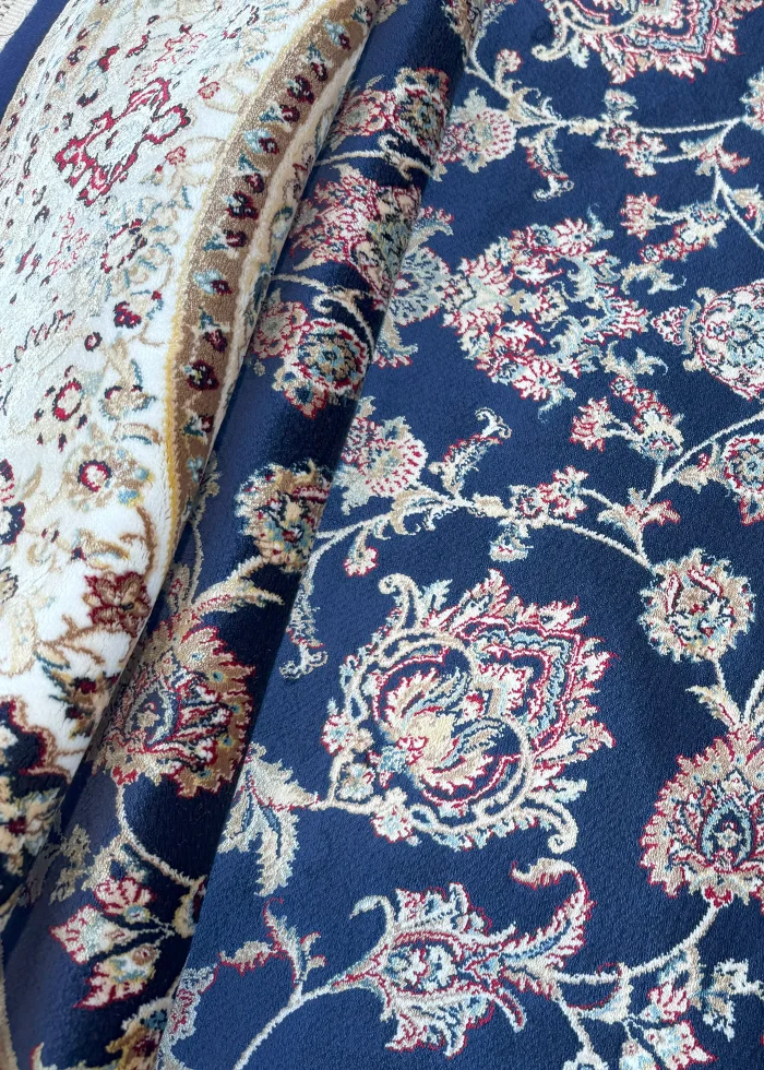 Navy Blue and Blue Round Persian Rug Afshan Pattern 5 x 5 - Image 5