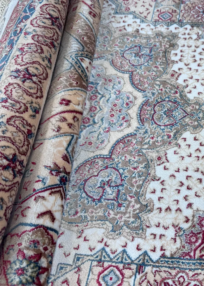 Beige and White Round Persian Rug Faraz Pattern 5 x 5 - Image 8