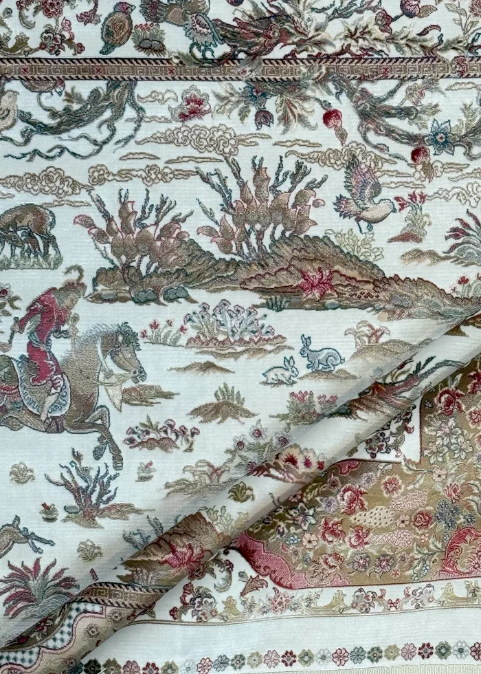 Beige and Brown Persian Rug Hunting Pattern 5 x 5 - Image 4