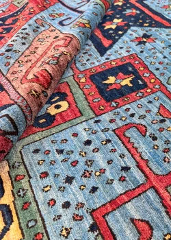 Blue and Orange Wool Persian Rug Qashqai Pattern 8 x 10 - Image 8