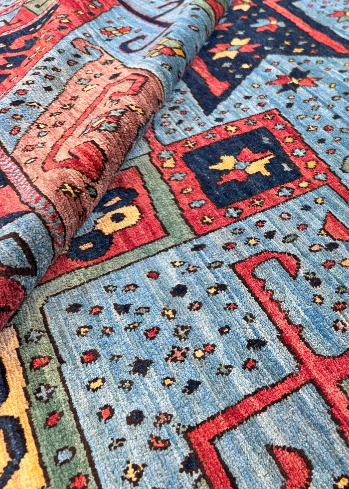 Blue and Orange Wool Persian Rug Qashqai Pattern 8 x 10 - Image 8