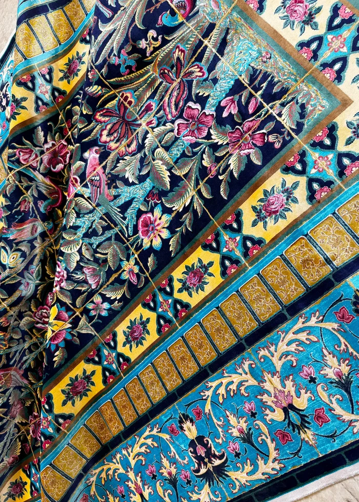 Black and Blue Persian Rug Bird Garden Pattern 5 x 8 - Image 4